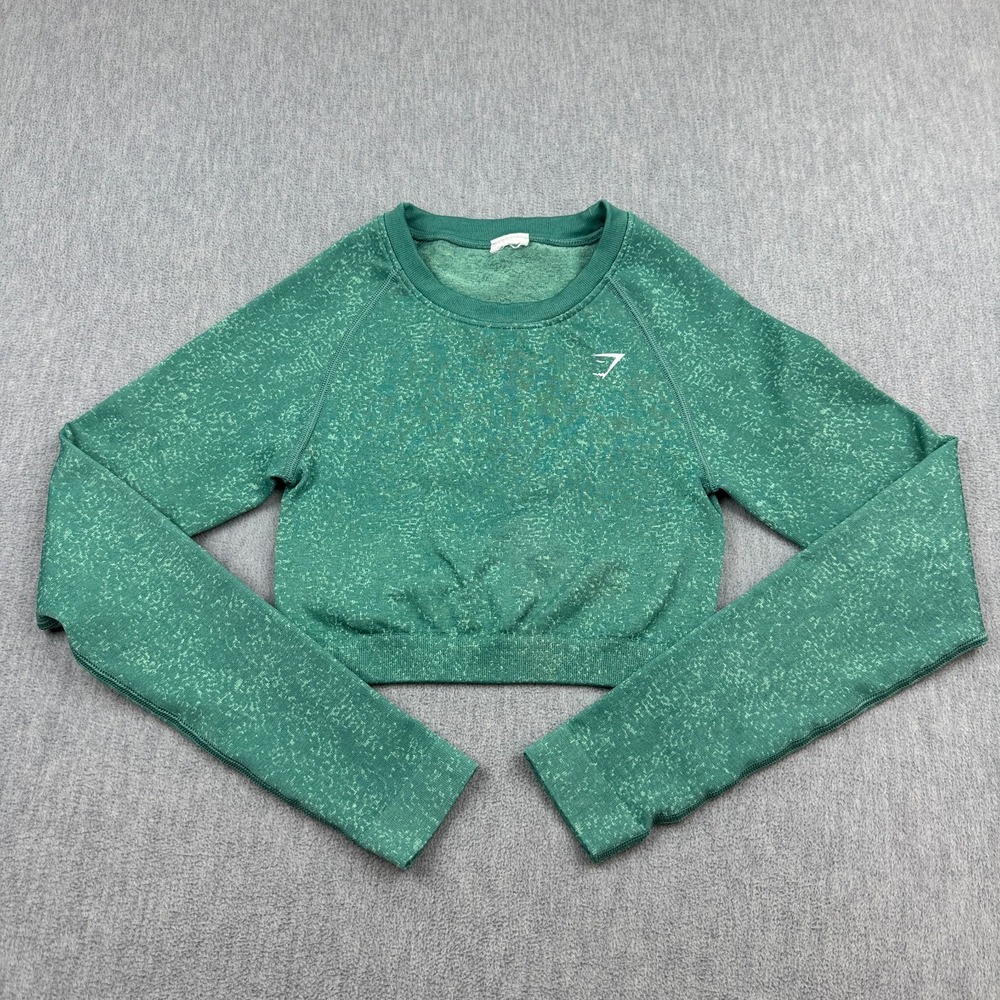 Gymshark Top Womens XS Green‎ Adapt Fleck Seamless Crop Long Sleeve Compression